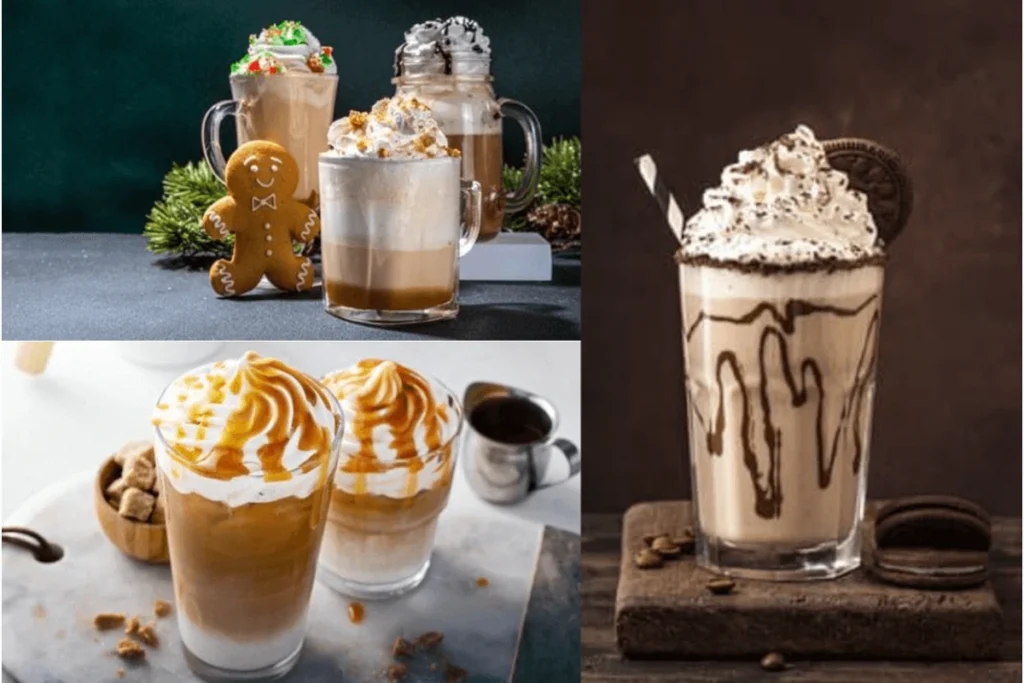 Professional photos of latte, cappuccino, Frappuccino